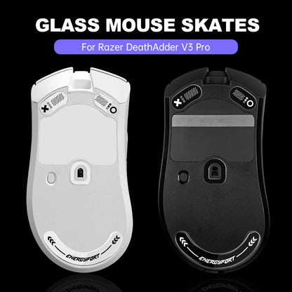 Glass Mouse Skates for Razer DeathAdder V3 Pro – Smooth Replacement Mouse Feet, Black & White