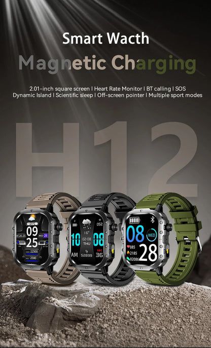 LAXASFIT Outdoor Smart Watch 2025 – 2.01" HD Screen, LED Flashlight, Bluetooth Voice Call