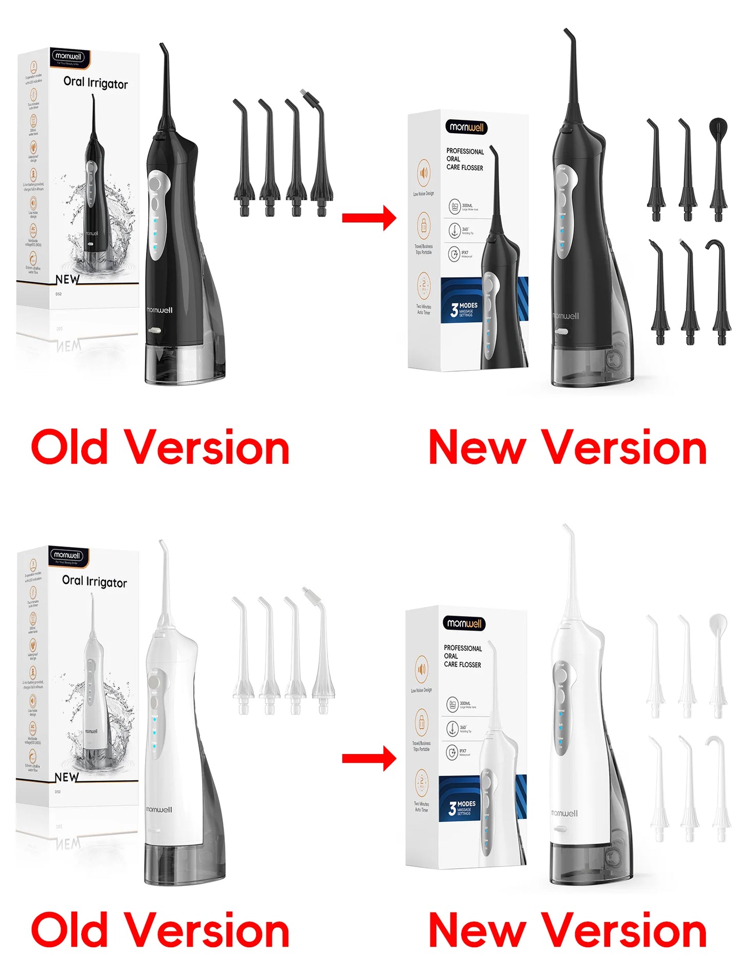 Mornwell D52 Cordless Water Flosser – 4 Jets, 3 Modes, IPX7 Waterproof