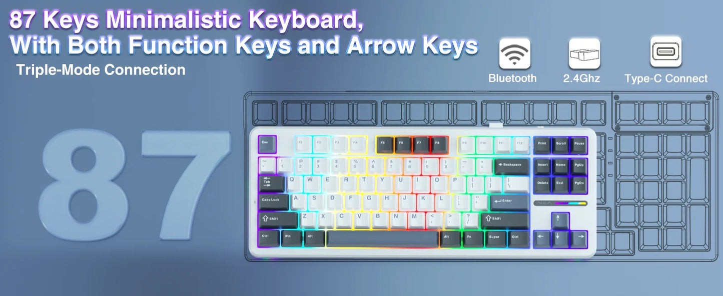 AULA F87 Pro Mechanical Keyboard – 87-Key, Tri-Mode, 8000mAh, Hot Swap, RGB, PBT Gasket
