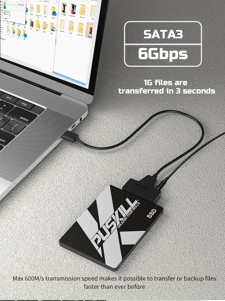 USB 3.0 to SATA Cable for 2.5"/3.5" HDD & SSD – with 12V/2A Power Adapter