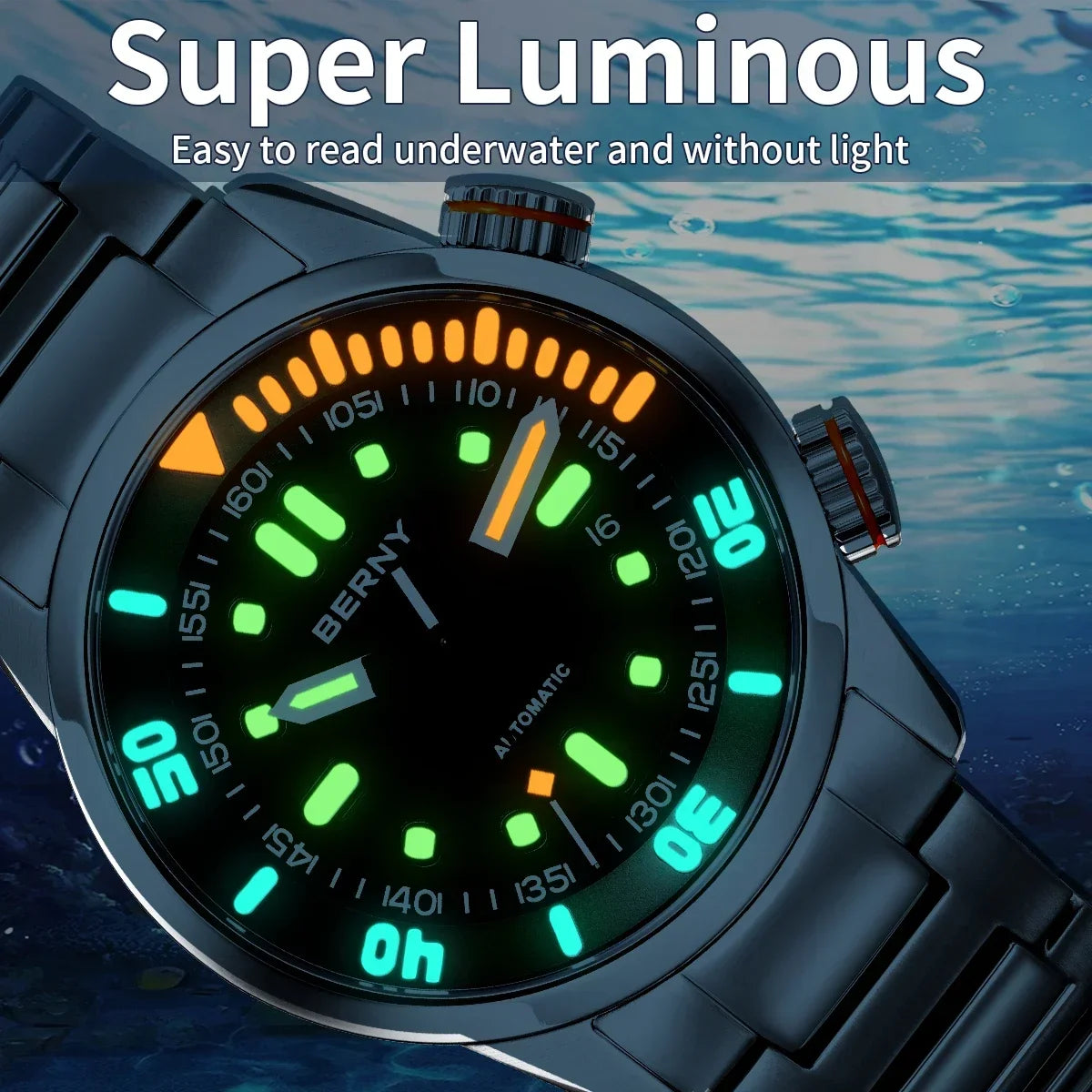 BERNY Automatic Dive Watch – Sapphire Crystal, 200M Water Resistant, NH35 Movement