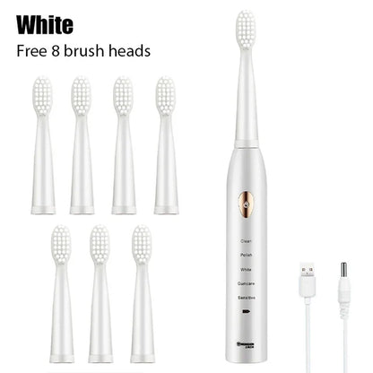 Rechargeable R.E.D. electric toothbrush with 5 cleaning modes, waterproof design, and 30-day battery life.