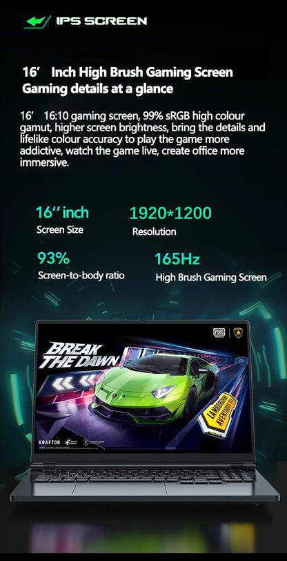 Gaming Laptop 16" — Intel i9-12900H, RTX 4060 8G, Up to 64GB DDR5, 4TB SSD, WiFi 6, Windows 11