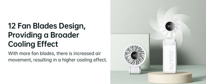JISULIFE 3-in-1 Portable Handheld Fan – 5 Speeds, LED Display, 3600/5000mAh, Hand/Desk/Neck