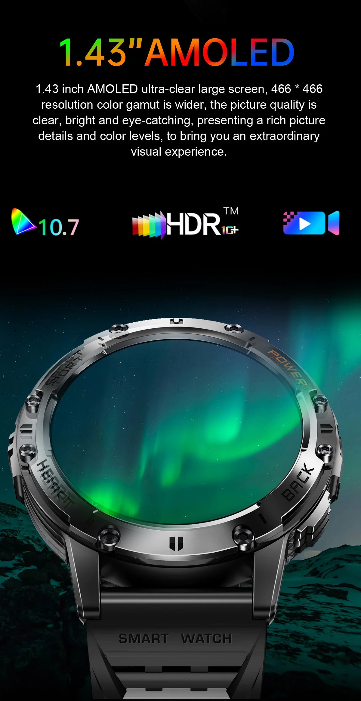 AMOLED Smart Watch for Men – Flashlight, Sports, Waterproof, Bluetooth Call + Box