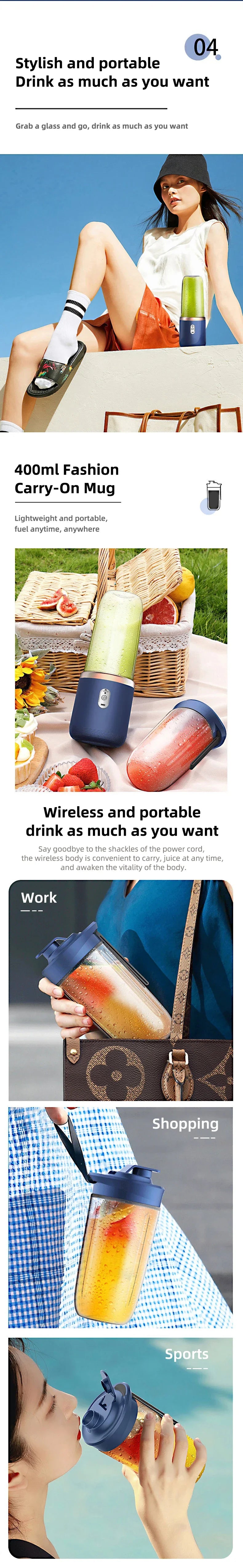Portable Juicer Blender 400ml – USB Rechargeable Electric Fruit Juicer & Smoothie Cup