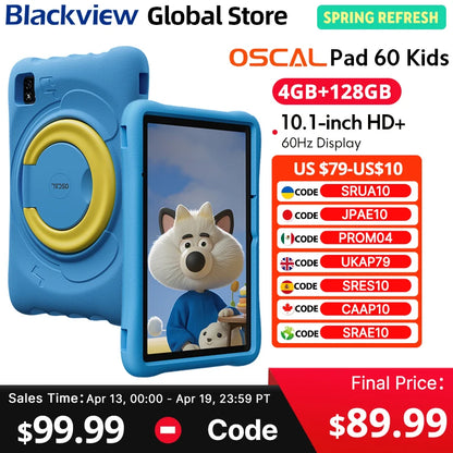 Blackview Oscal Pad 60 Kids Tablet – Android 15, 4GB+128GB, 10.1", WiFi, Blue & Pink