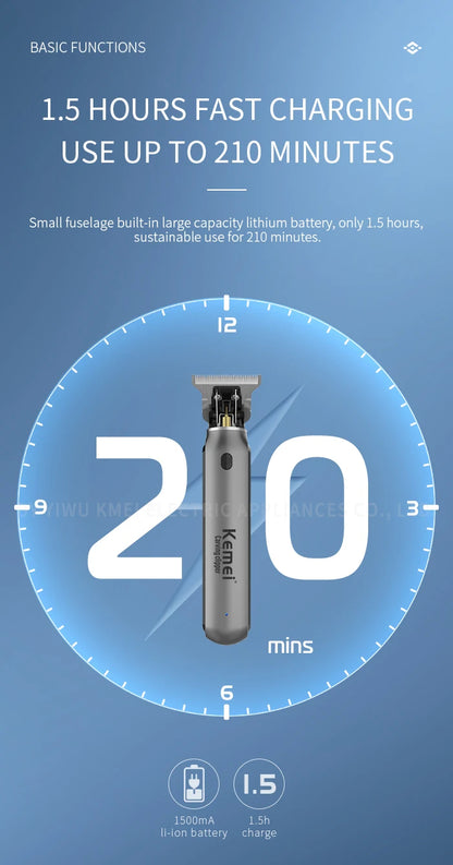 Kemei professional cordless hair trimmer with titanium blades, personal hair cutting tool for precise grooming and hair trimming.