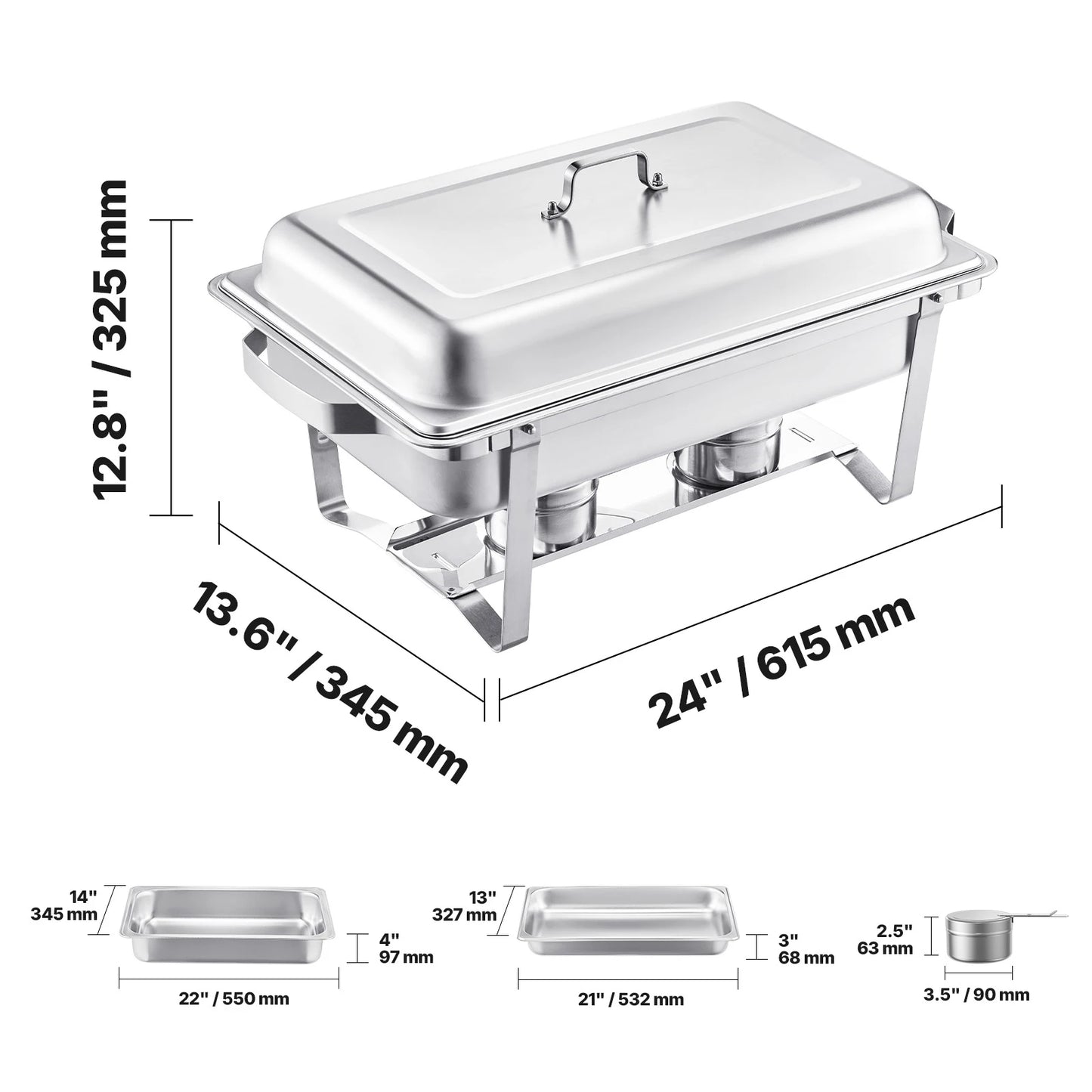 SucceBuy 8 Qt Chafing Dish Buffet Set 4-Pack | Stainless Steel, Full & Half Size Pans, Catering Warmer