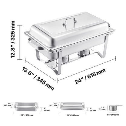 SucceBuy 8 Qt Chafing Dish Buffet Set 4-Pack | Stainless Steel, Full & Half Size Pans, Catering Warmer