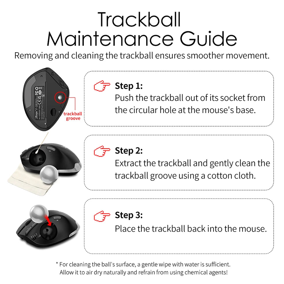 Wireless Bluetooth Trackball Mouse – RGB, 2.4G, Ergonomic, 3-Device Connection for PC & iPad