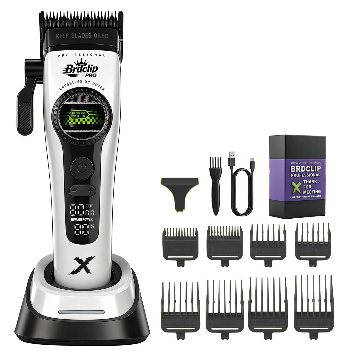 Professional Barber Hair Clipper – 5-Speed, 8000RPM, Brushless Motor, Detachable Blade