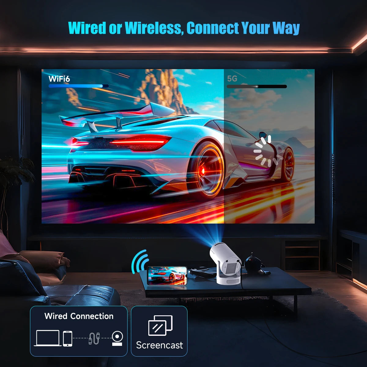 Magcubic HY300 Pro+ Portable Projector – 8000 Lumens, 720P, Android 14, WiFi 6, BT5.4, 5W Speaker