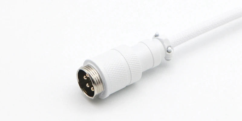 Handmade R.E.D. Shopping USB-A to USB-C coiled paracord cable with GX16 aviator connector for mechanical keyboards.