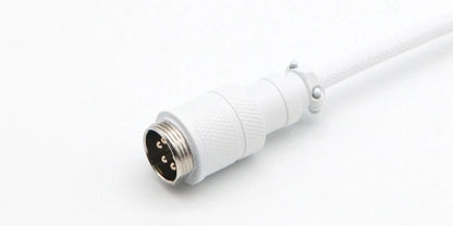 Handmade R.E.D. Shopping USB-A to USB-C coiled paracord cable with GX16 aviator connector for mechanical keyboards.