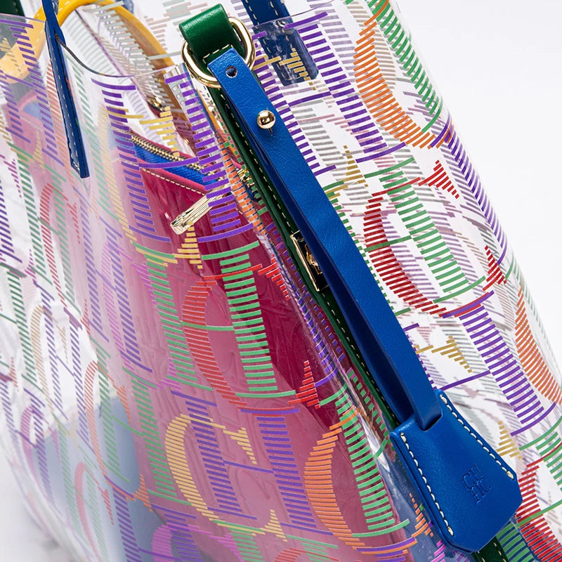 Transparent Letter Print Tote Bag - Large Capacity PVC Crossbody Shoulder Bag