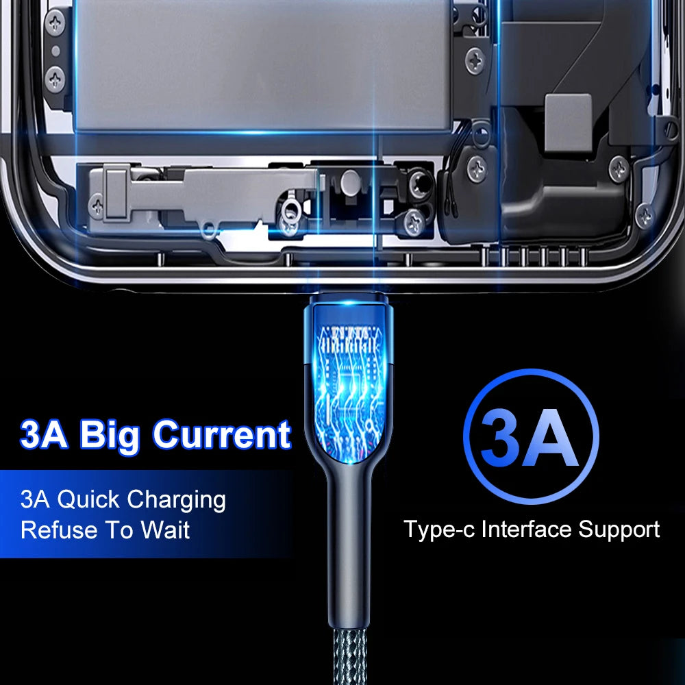5A USB to Type-C Fast Charging Cable – Nylon Braided, for iPhone, Samsung, Xiaomi, Huawei