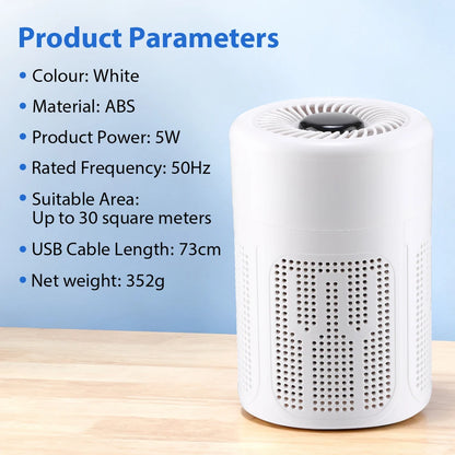 Mini Desktop Air Purifier — HEPA Filter, Negative Ion Technology, Removes Formaldehyde, Odors & Dust
