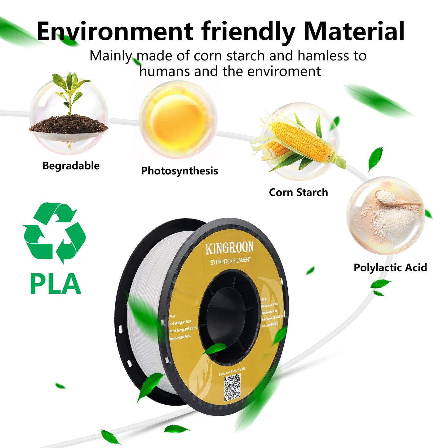Multicolor PLA 3D Printer Filament – 10KG, 1.75mm, 10 Rolls x 1KG, Free Shipping