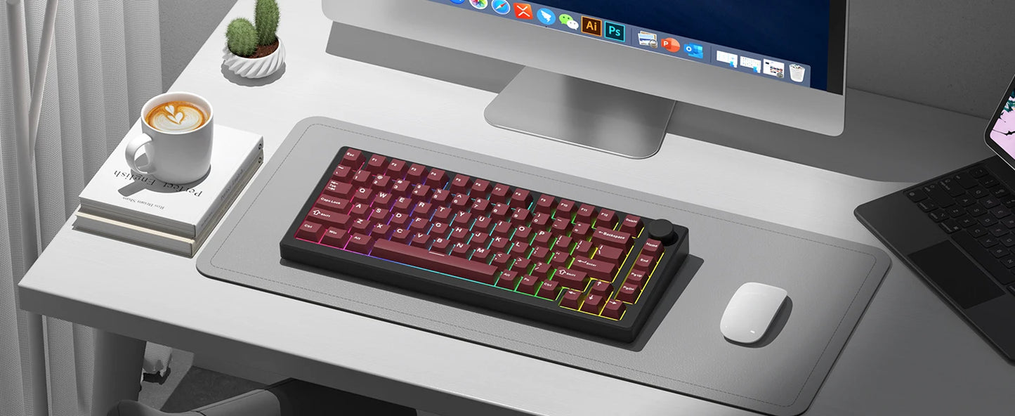 Retro dark red PBT keycap set with 126 Cherry profile keycaps for mechanical keyboards, featuring double shot legends.