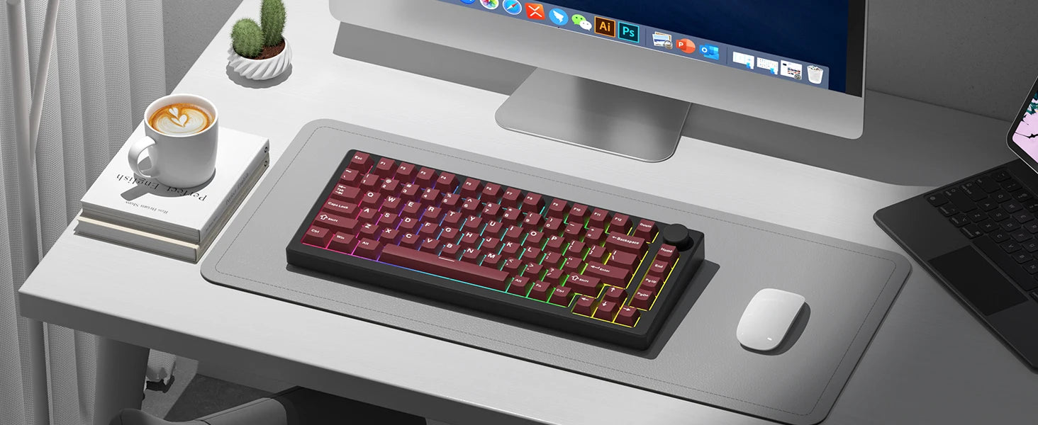 Retro dark red PBT keycap set with 126 Cherry profile keycaps for mechanical keyboards, featuring double shot legends.
