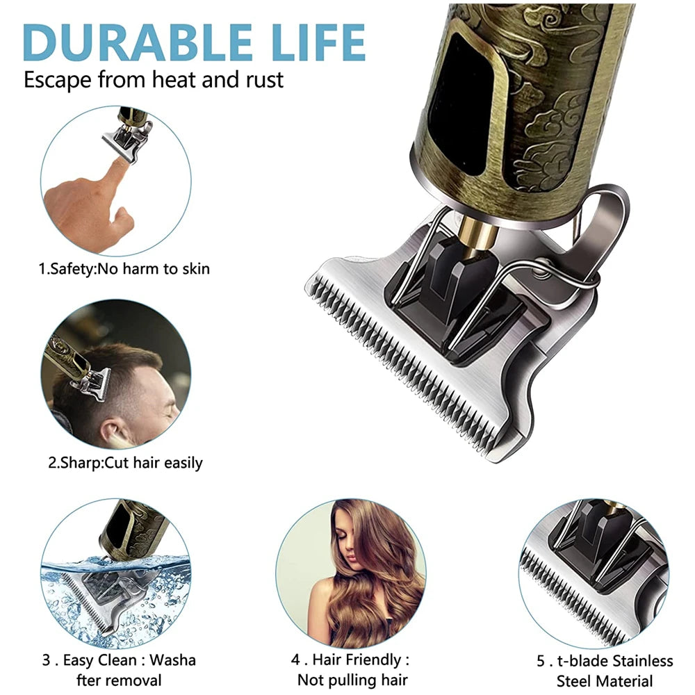 R.E.D. Shopping T9 LCD electric hair clipper with oil head precision trimmer for men, featuring LCD display and ergonomic design.