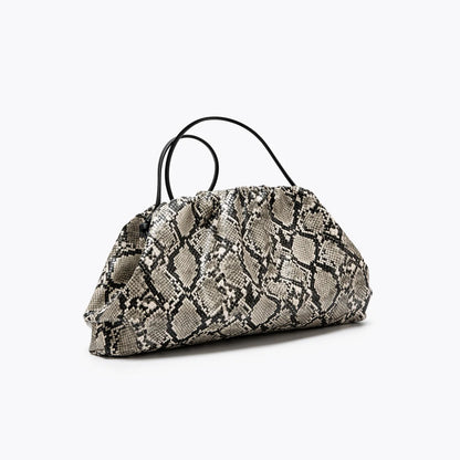Ruched Snake Pattern Dumpling Shoulder Bag