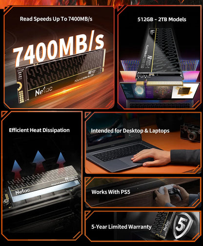 Netac NVMe SSD M.2 2280 PCIe 4.0 | 7400MB/s | 1TB / 2TB / 4TB | For PS5, Laptop & PC
