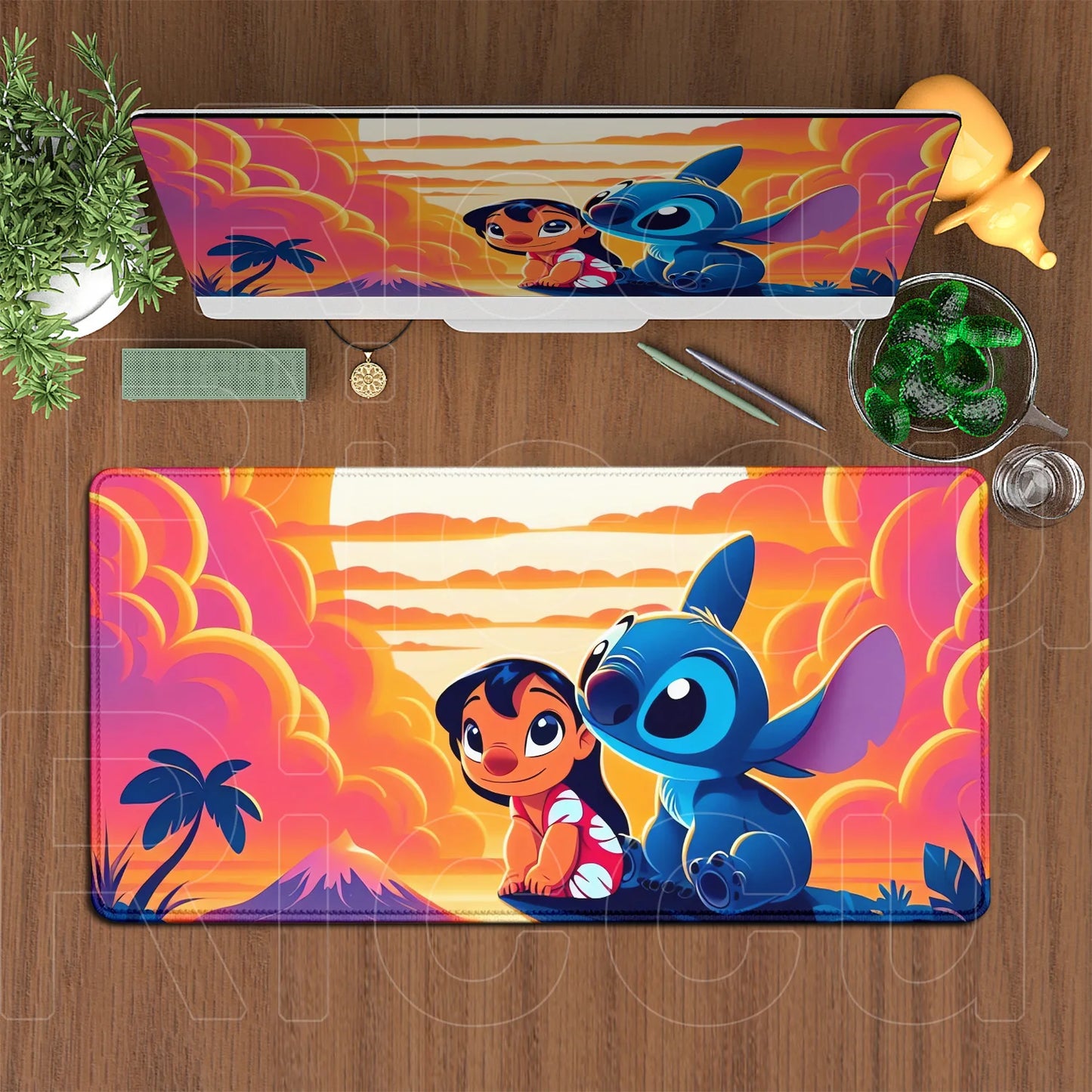 Cute Anime XXL Gaming Mouse Pad – Kawaii Stitch Design, Lock Edge, Non-Slip Rubber