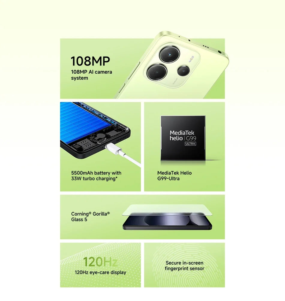 Xiaomi Redmi Note 14 smartphone with 6.75-inch display, 108MP camera, MediaTek Helio G99 processor, black color