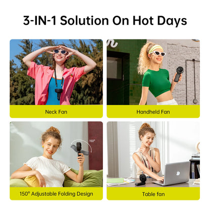 JISULIFE 3-in-1 Portable Handheld Fan – 5 Speeds, LED Display, 3600/5000mAh, Hand/Desk/Neck