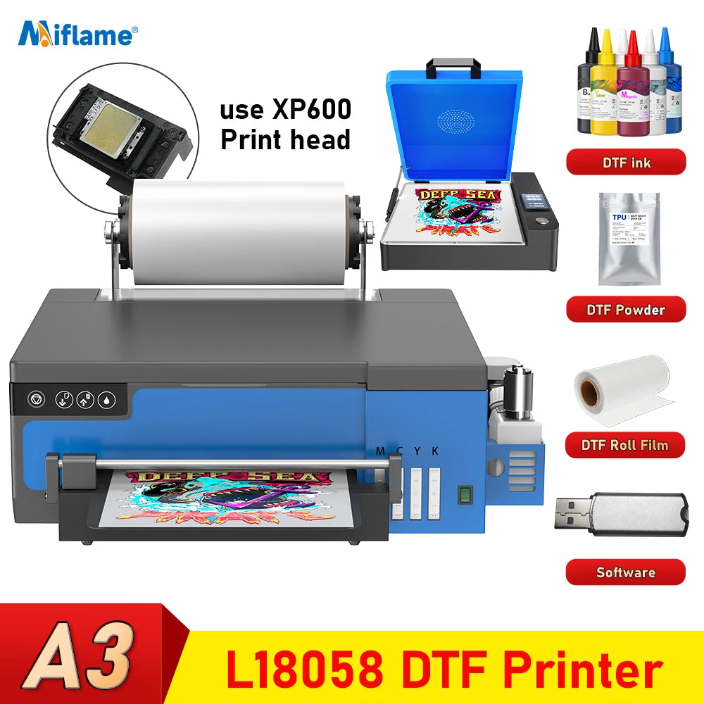 A3 XP600 DTF Printer with Roll Feeder – Direct to Film T-Shirt Printing Machine