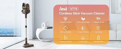 INSE V770 Cordless Stick Vacuum Cleaner – 25kPa, 235W, 6-in-1, 40min Battery