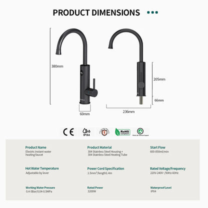 Briwellna 2-in-1 Instant Electric Water Heater Faucet | 3300W | 220V | Kitchen & Bathroom | CE Certified | EU Plug