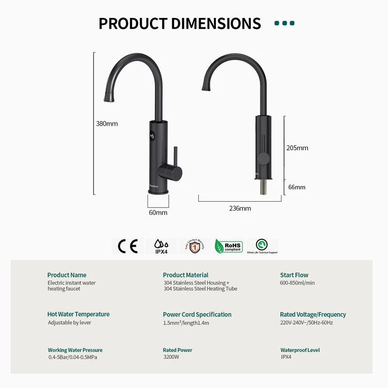 Briwellna 220V Instant Electric Water Heater Faucet – 2-in-1 Kitchen Tap