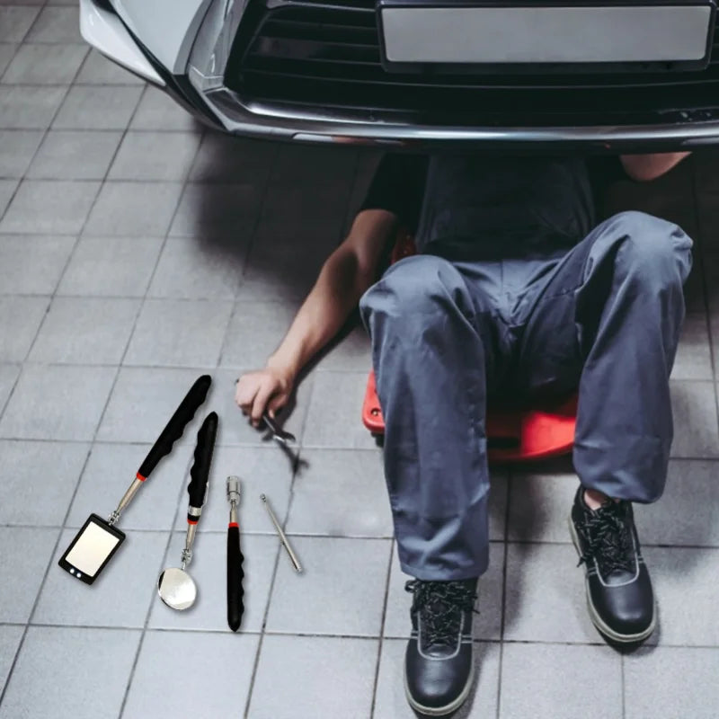 Telescopic LED Inspection Mirror | 360° Extending Mechanic Tool for Hard-to-Reach Areas
