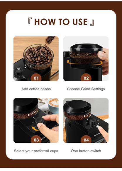 KIRAINAFLY Electric Burr Coffee Grinder – 28 Grind Settings for Espresso & Drip