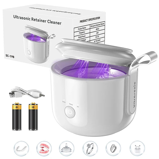KUNPHY Dental Pod Ultrasonic Retainer Cleaner 200ml – UV Sterilization, 3 Modes for Aligners & Night Guards