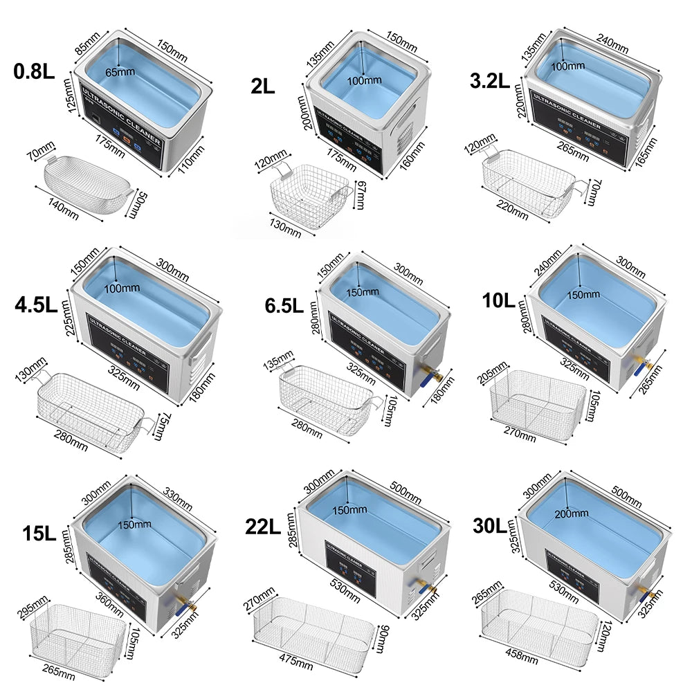 Ultrasonic Cleaner 1.3L–30L | 40KHz 220V EU Plug | Professional Ultrasound Bath