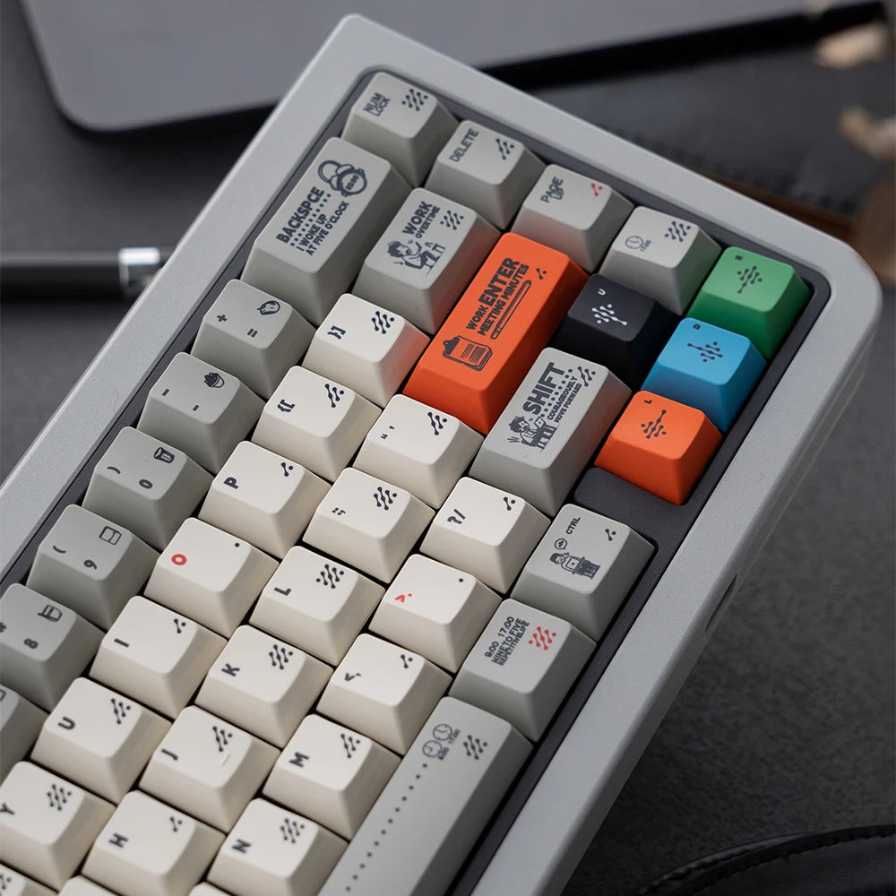 Retro Gray PBT Keycaps 140+ Keys – Cherry Profile, Five-Sided Dye-Sub, 64/87/98/108