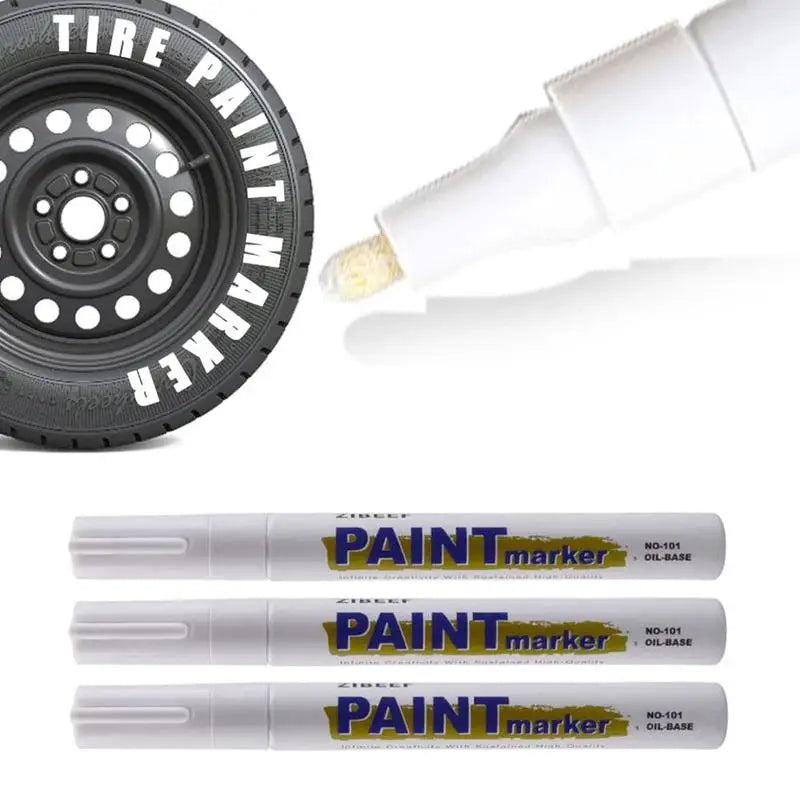 White Tyre Paint Pen Set | Waterproof Oil-Based Quick Dry Permanent Marker for Car Tyres (3pcs)
