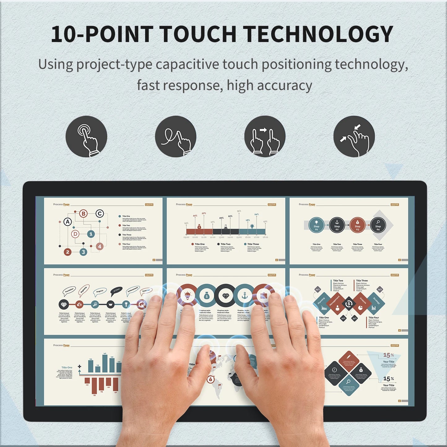 Industrial TouchWo 21.5-27 inch all-in-one PC with touchscreen, Android and Windows 10, commercial monitor, sleek modern design.