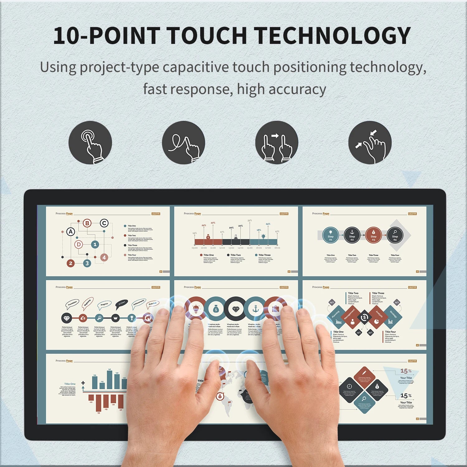 Industrial TouchWo 21.5-27 inch all-in-one PC with touchscreen, Android and Windows 10, commercial monitor, sleek modern design.