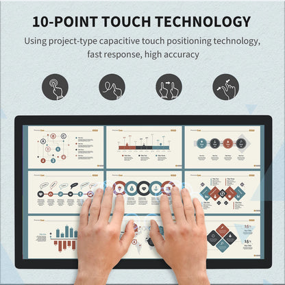 Industrial TouchWo 21.5-27 inch all-in-one PC with touchscreen, Android and Windows 10, commercial monitor, sleek modern design.
