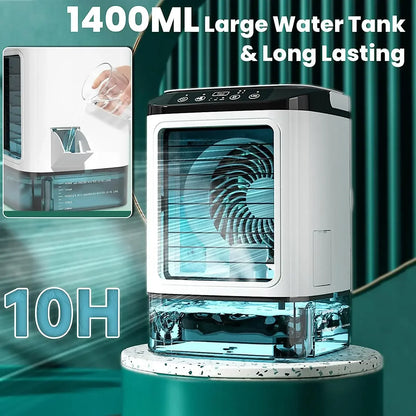Portable Desktop Air Cooler Fan — Dual Spray, Ultrasonic Atomization, 3-Speed, Night Light