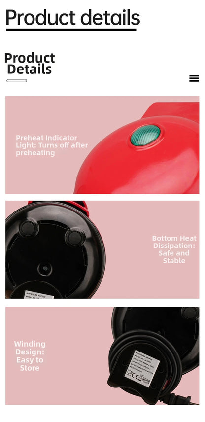 Mini Electric Waffle Maker – Double-Sided Heating, Sandwich & Breakfast Maker | Round & Heart Shape | US/EU/UK