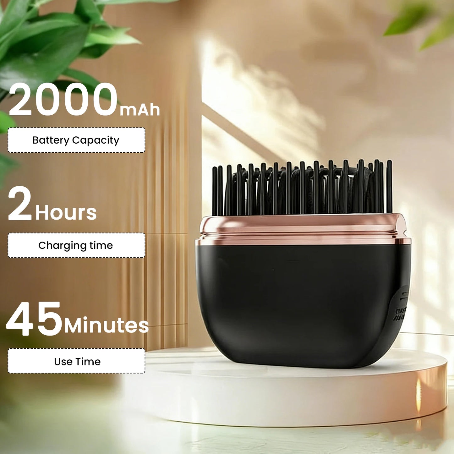 Wireless Hair Straightener Brush – USB Rechargeable, 30s Fast Heat, 3 Temps, Mini Travel Styler