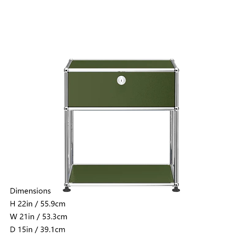 Stainless steel metal nightstands with storage cabinets, modern bedroom furniture, suitable for living room or bedroom decor.