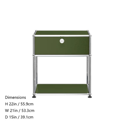 Stainless steel metal nightstands with storage cabinets, modern bedroom furniture, suitable for living room or bedroom decor.